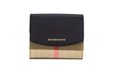 Burberry Luna Black Grained Leather House Check Canvas Coin Pouch Snap Wallet -   -  Burberry.